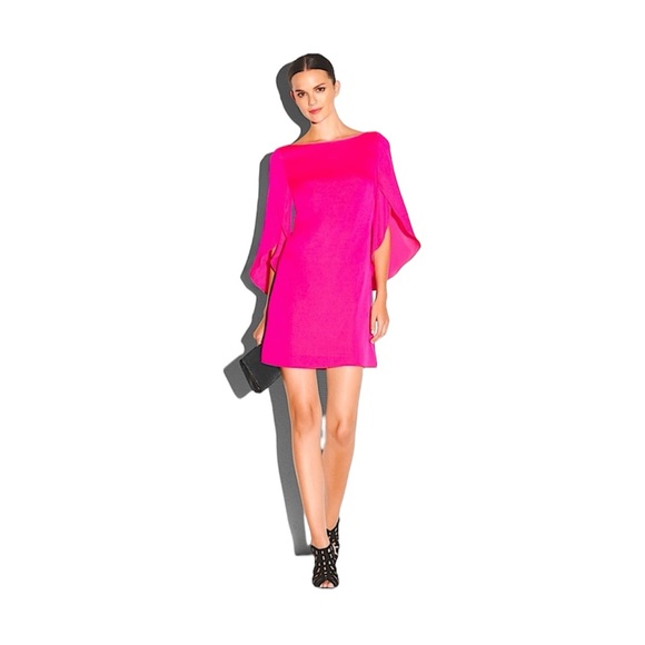 Milly Neon Pink Crepe de Chine Butterfly Silk Shift Dress Mini Flutter Size 0 - Picture 1 of 10
